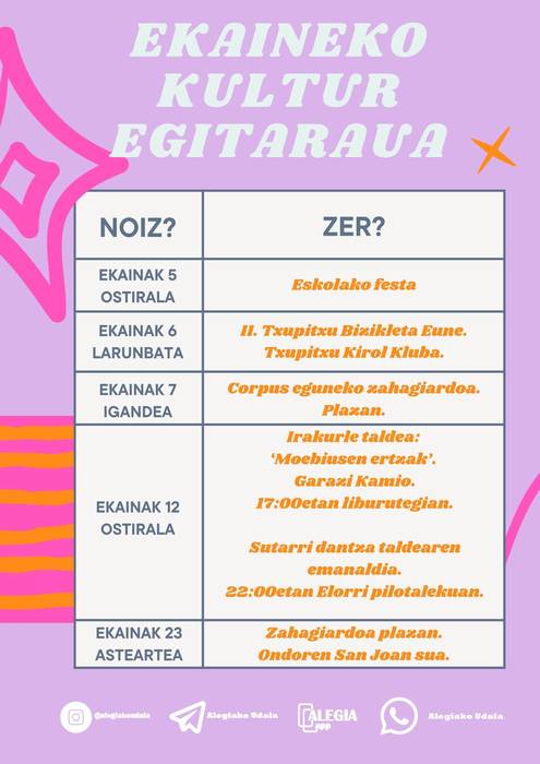 Alegiako ekaineko kultur egitaraua