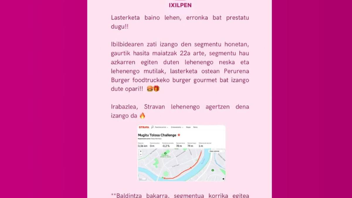 Ixilpenek, lasterketaren aurretik egiteko ere, prestatu du erronka