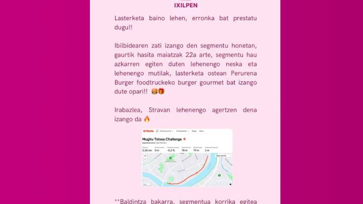 Ixilpenek, lasterketaren aurretik egiteko ere, prestatu du erronka