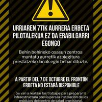 Urriaren 7tik aurrera Erbeta pilotalekua ez da erabilgarri egongo
