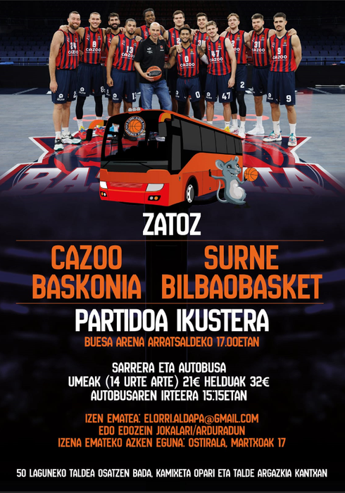 Cazoo Baskonia - surne Bilbao Basket (Autobusak)