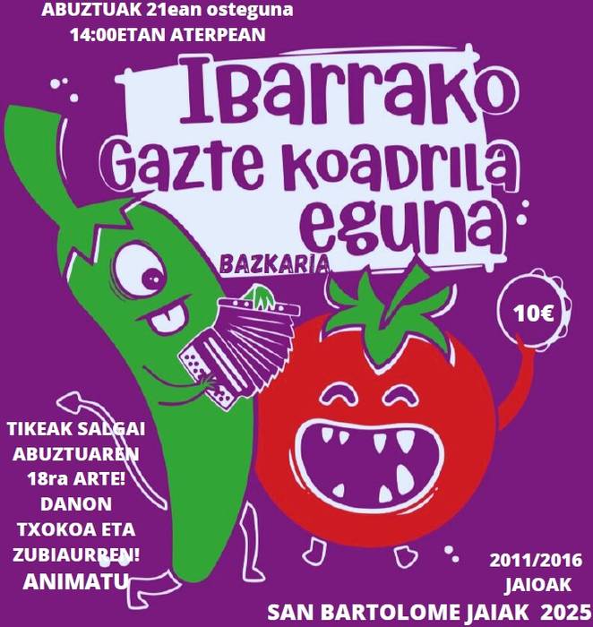 Ibarrako Gazte Koadrillen bazkarirako tiketak erosteko egunak