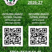 Intxurre futbol taldeak 2026-2027 denboraldirako izena emateak zabaldu ditu